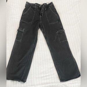 Women's Ultra High-Rise Washed Black Cargo Baggy Jeans
